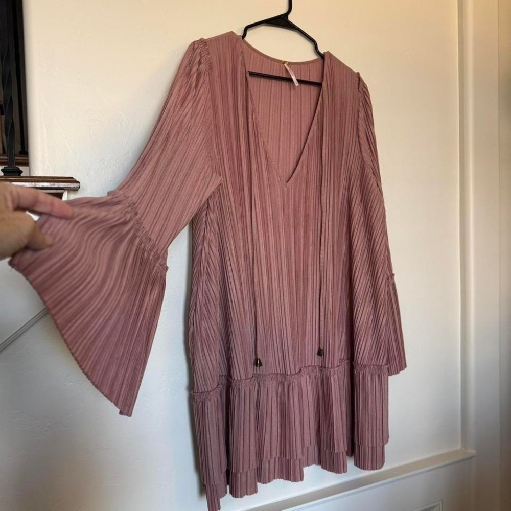 Free People Pleated Mini Dress in Dusty Rose